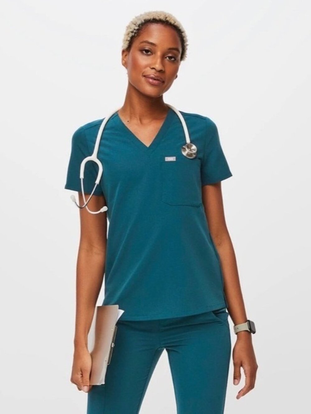 FIGS Catarina One-Pocket Scrub Top Womens L Pacific Blue PO 2133 Medical Uniform